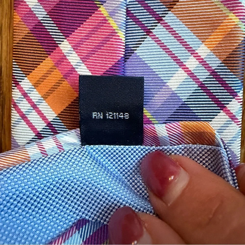 Tommy Hilfiger 100% Silk Plaid Tie | Pink Purple Blue Orange | Preppy Classic